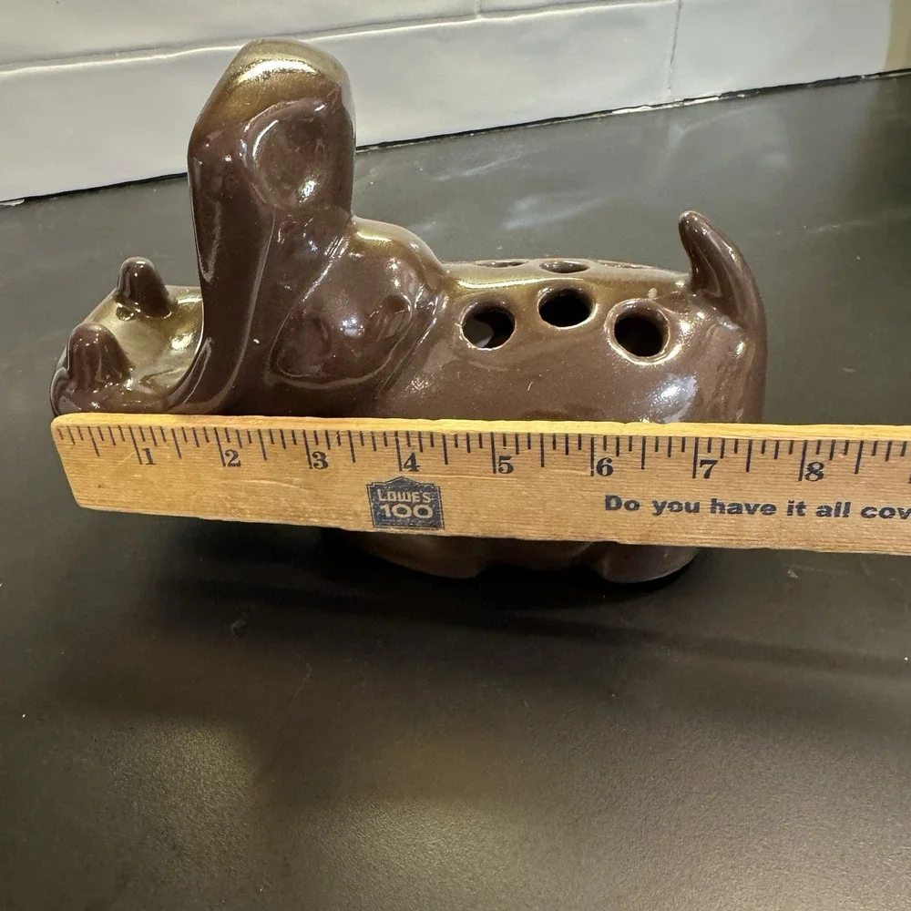 Vintage‎ Brown Ceramic Hippo Soap Toothbrush pen card Holder Animal Bathroom